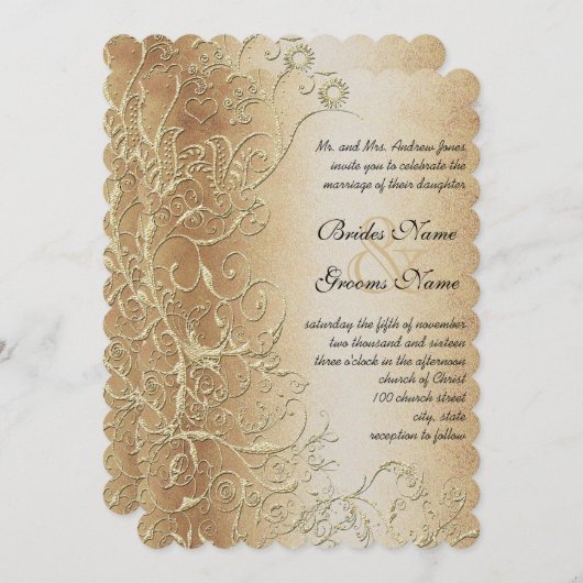 Invitation Mariage Inséparable en bronze or et noir (Devant / Derrière)