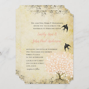Invitation Mariage Inséparable rose pâle pour feuille de coeu