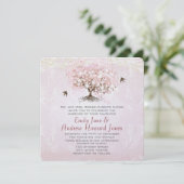 Invitation Mariage Inséparable simple Pink Heart Leaf Tree (Debout devant)