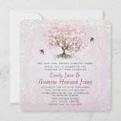 Invitation Mariage Inséparable simple Pink Heart Leaf Tree (Devant)