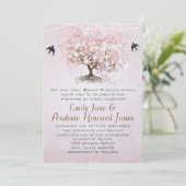 Invitation Mariage Inséparable simple Pink Heart Leaf Tree (Debout devant)