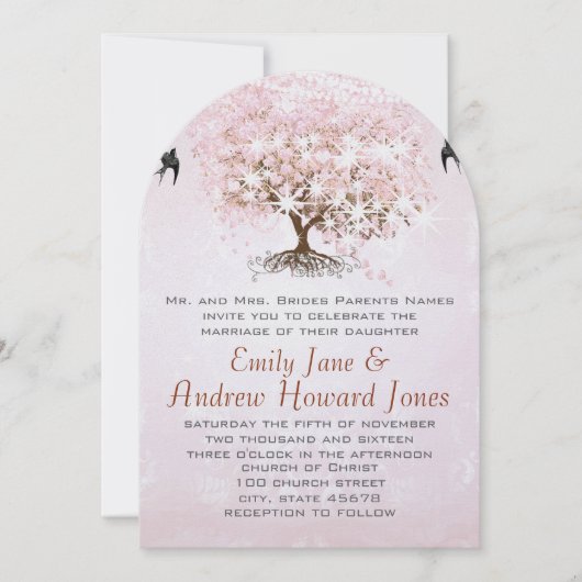 Invitation Mariage Inséparable simple Pink Heart Leaf Tree (Devant)