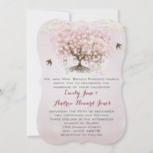 Invitation Mariage Inséparable simple Pink Heart Leaf Tree