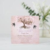 Invitation Mariage Inséparable simple Pink Heart Leaf Tree (Debout devant)