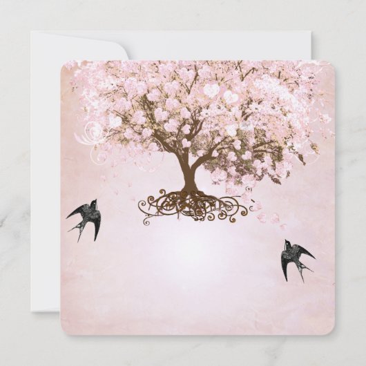 Invitation Mariage Inséparable simple Pink Heart Leaf Tree (Dos)