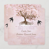 Invitation Mariage Inséparable simple Pink Heart Leaf Tree (Devant / Derrière)