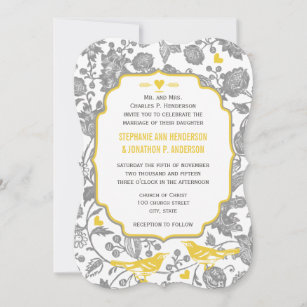 Invitation Mariage Inséparable vintage gris et jaune