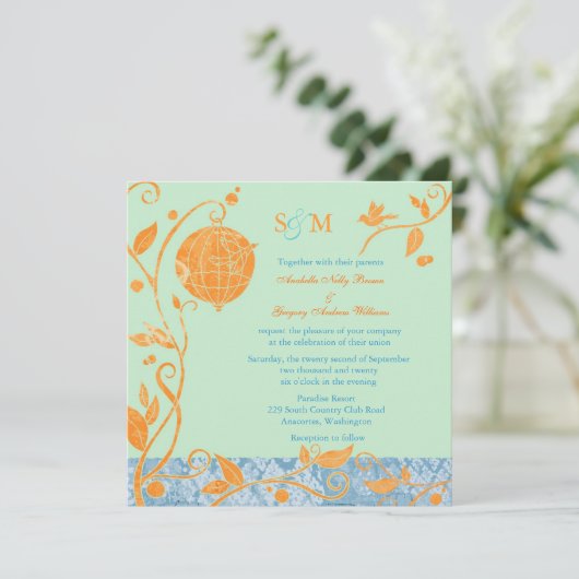 Invitation Mariage Inséparables Mint & Orange (Debout devant)
