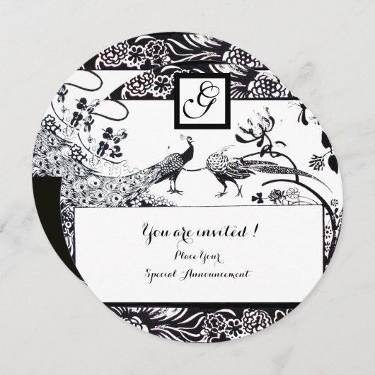 Invitation MARIAGE INSÉPARABLES MONOGRAM noir, cercle blanc (Devant / Derrière)
