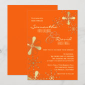 Invitation Mariage inspiré des Indiens d'Orange et d'Or (Devant / Derrière)