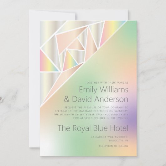 Invitation Mariage inspiré Iridescente Silver Pastel Gems (Devant)