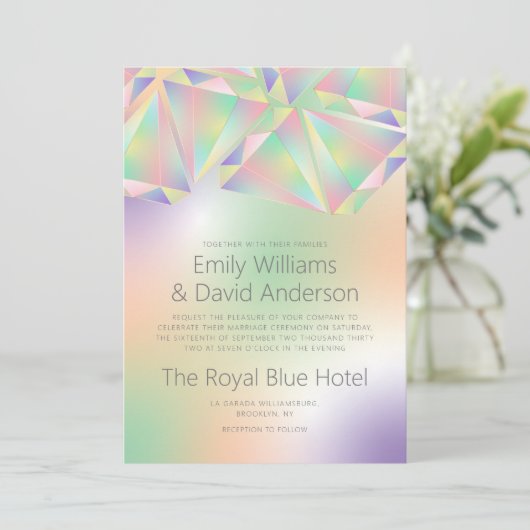 Invitation Mariage inspiré Iridescente Soft Pastel Gems (Debout devant)