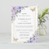 Invitation Mariage intemporel Papillons floraux Lilac (Debout devant)