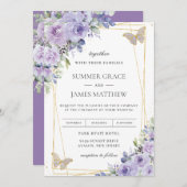 Invitation Mariage intemporel Papillons floraux Lilac (Devant / Derrière)