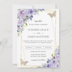 Invitation Mariage intemporel Papillons floraux Lilac