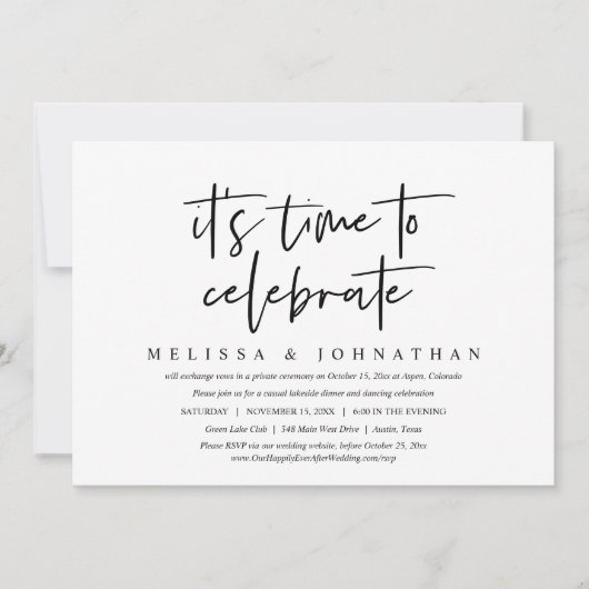 Invitation Mariage Intime, C'est l'heure de faire la fête (Devant)