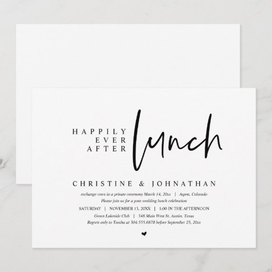 Invitation Mariage Intime, Déjeuner de Félicité Éternelle (Devant / Derrière)