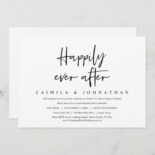 Invitation Mariage Intime et Fête de Fuite, Heureux à Tout Ja (Devant / Derrière)