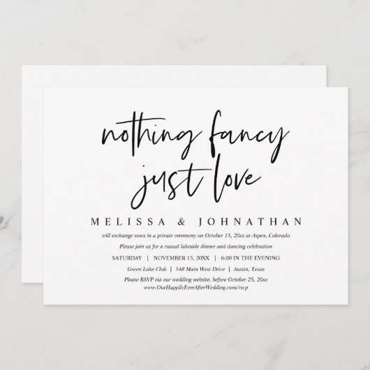 Invitation Mariage Intime et Simple, Rien de Fantaisiste, Jus (Devant / Derrière)