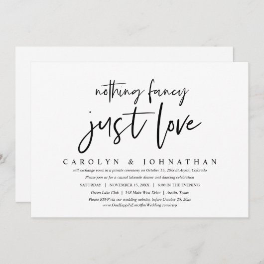 Invitation Mariage Intime et Simple, Rien de Fantaisiste, Jus (Devant / Derrière)