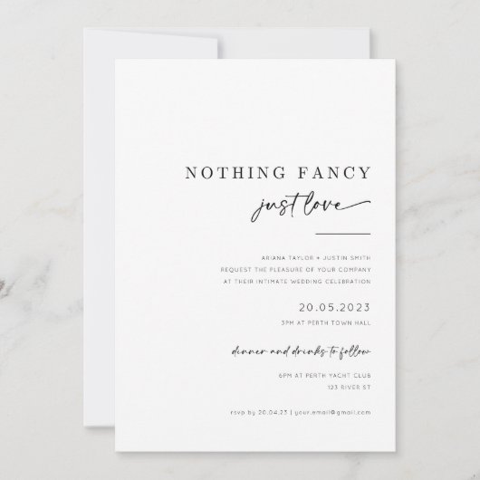 Invitation Mariage Intime Inviter Rien De Fancy Juste Amour (Devant)