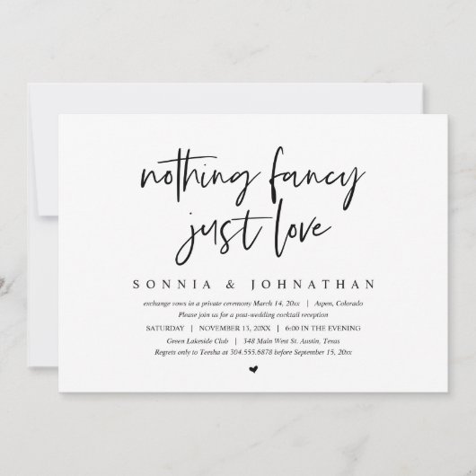 Invitation Mariage Intime Moderne, Rien de Fantaisiste, Juste (Devant)