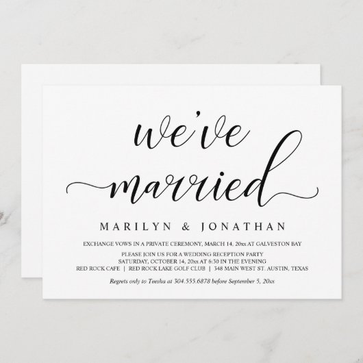 Invitation Mariage Intime, Réception de Mariage Élégante (Devant / Derrière)