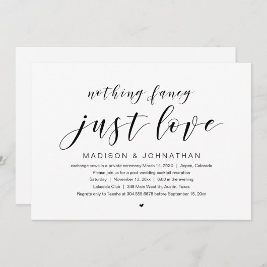 Invitation Mariage intime, Rien de fantaisiste juste l'amour (Devant / Derrière)