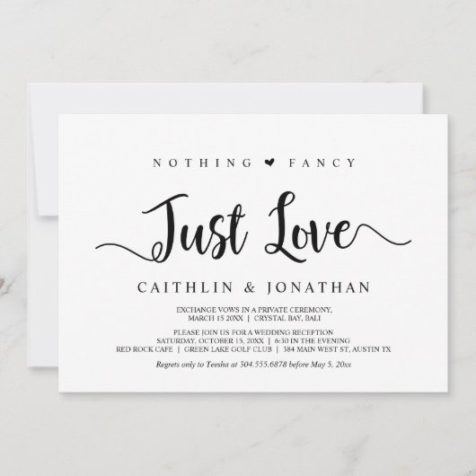 Invitation Mariage Intime Rustique Moderne, Rien de Fantaisie (Devant)