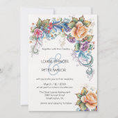 Invitation Mariage Invita Retro, bleu clair et fleurs de pêch (Devant)