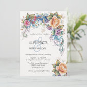 Invitation Mariage Invita Retro, bleu clair et fleurs de pêch (Debout devant)