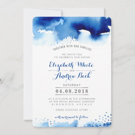 Invitation MARIAGE INVITE chic chic aquarelle bleu foncé (Devant)
