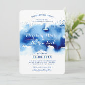 Invitation MARIAGE INVITE chic chic aquarelle plage bleu (Debout devant)