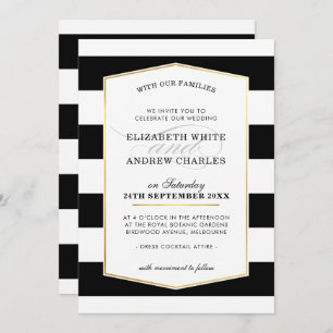 Invitation MARIAGE INVITE chic moderne noir blanc rayé or