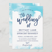Invitation MARIAGE INVITE moderne style aqua bleu aquarelle (Devant / Derrière)
