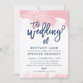 Invitation MARIAGE INVITE moderne style marine rose aquarelle (Devant)