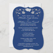 Invitation Mariage Inviter 2 Royal Blue Silver, Floral, Coeur (Dos)