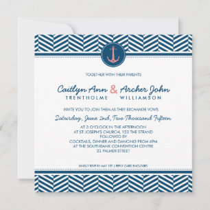 Invitation MARIAGE INVITER ancre nautique coeur marine corail