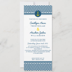 Invitation MARIAGE INVITER ancre nautique coeur marine jaune