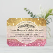 Invitation Mariage Inviter Bokeh Movie Ticket Style Gold Rose (Debout devant)