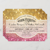 Invitation Mariage Inviter Bokeh Movie Ticket Style Gold Rose (Devant / Derrière)