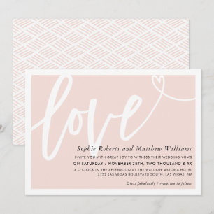 Invitation MARIAGE INVITER brosse d'amour lettré rose pâle