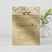 Invitation Mariage Inviter Damask Floral Gold Crown (Debout devant)