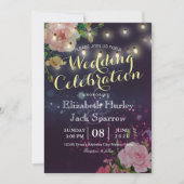 Invitation Mariage Inviter Floral Chaîne Lumières Violet Étin (Devant)