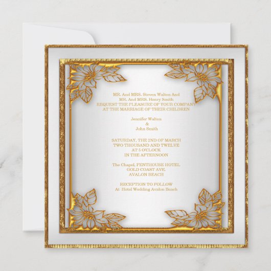 Invitation Mariage Inviter Vieux Or Blanc Art Déco (Dos)