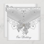 Invitation Mariage Inviter White Argent Overlay Bijou de la m (Devant / Derrière)