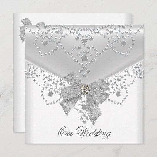 Invitation Mariage Inviter White Argent Overlay Bijou de la m (Devant / Derrière)
