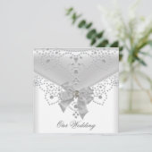 Invitation Mariage Inviter White Argent Overlay Bijou de la m (Debout devant)