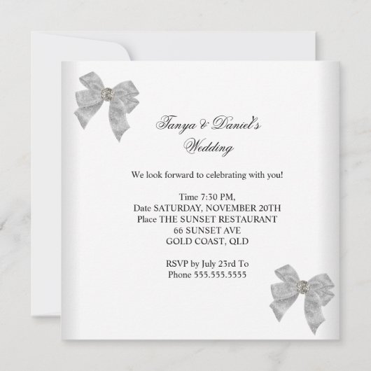 Invitation Mariage Inviter White Argent Overlay Bijou de la m (Dos)