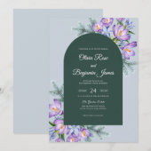 Invitation Mariage Iris Améthyste Émeraude Eucalyptus (Devant / Derrière)